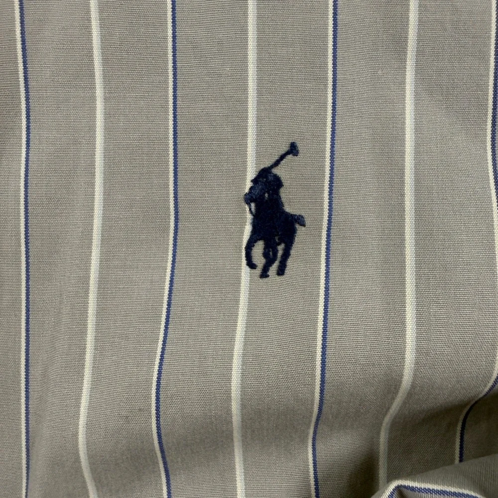 Polo Ralph Lauren Andrew Shirt Mens 16.5 32/33 Grey Blue Striped Vintage Cotton